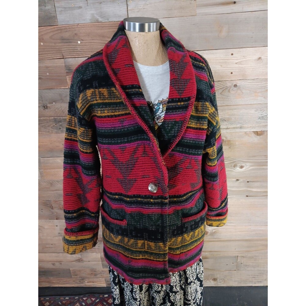 Vintage Circle T Blanket Jacket Wmn's Sz. Med. Shawl Collar S.Western Wool Blend